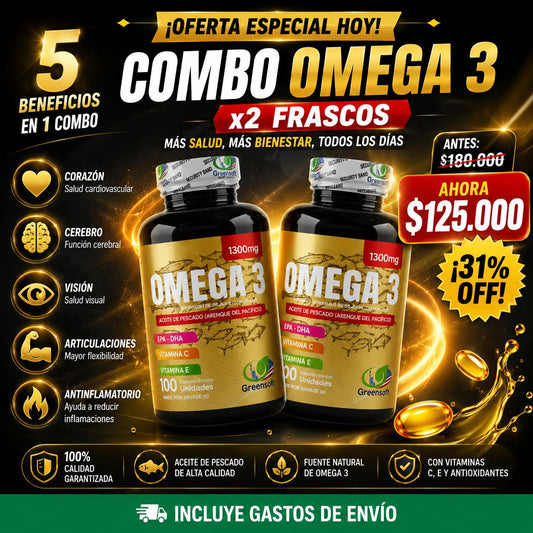 Combo Omega 3 1300mg x 2 Frascos — Cuida tu corazón, mente y articulaciones | INVIMA