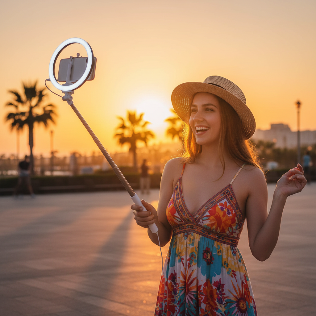 Selfie stick atardecer